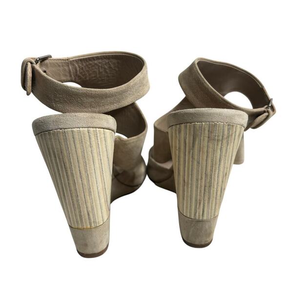 Miu Miu Suede Wood Wedge Sandal Beige Size 8 - Picture 4 of 5